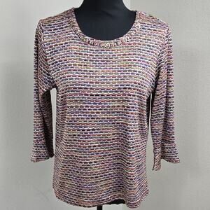 Alfred Dunner Petite Small Multicolor Textured 3/4 Sleeve Top (Fits M)